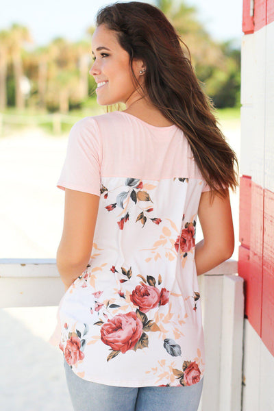 Blush Top with Floral Back