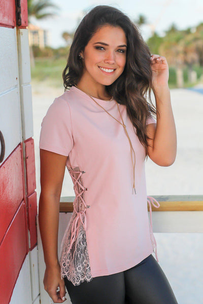 Blush Top with Lace Up Sides