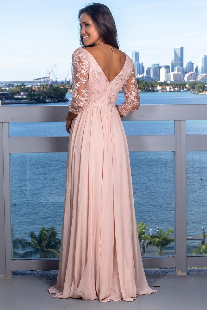 maxi dress for 5 3 Blush V-Neck Maxi Dress with 3/4 Sleeves