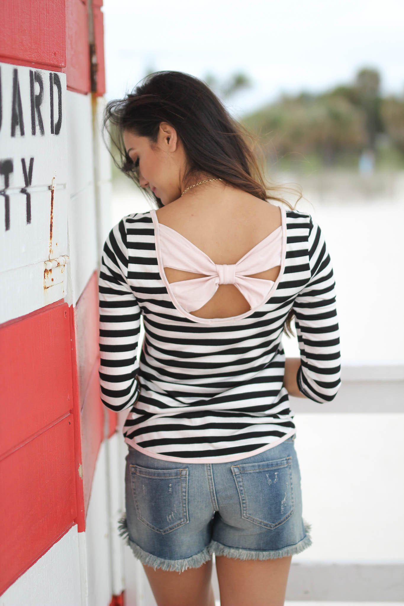 Blush and Black Back Bow Top