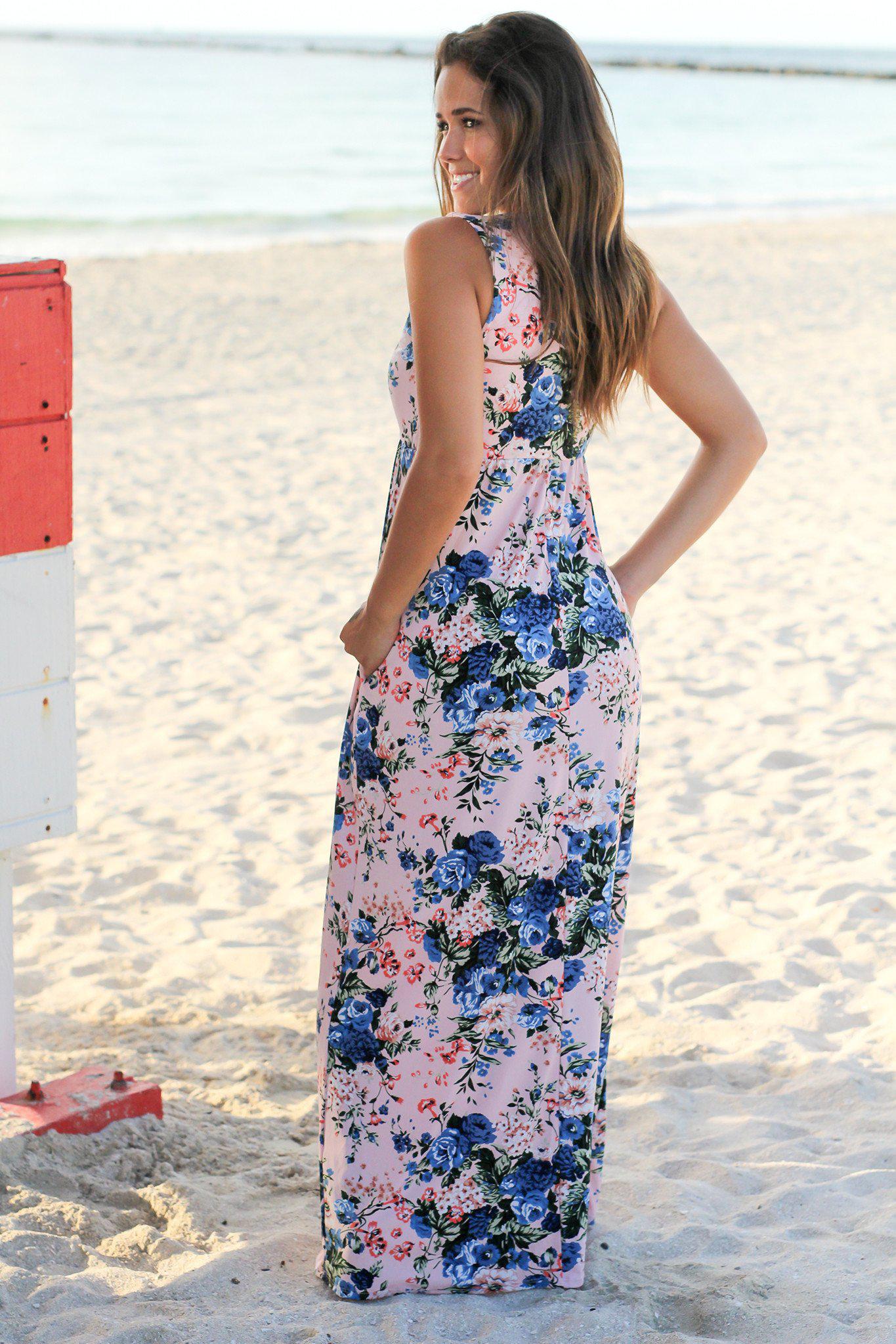 Blush and Blue Floral Maxi Dress