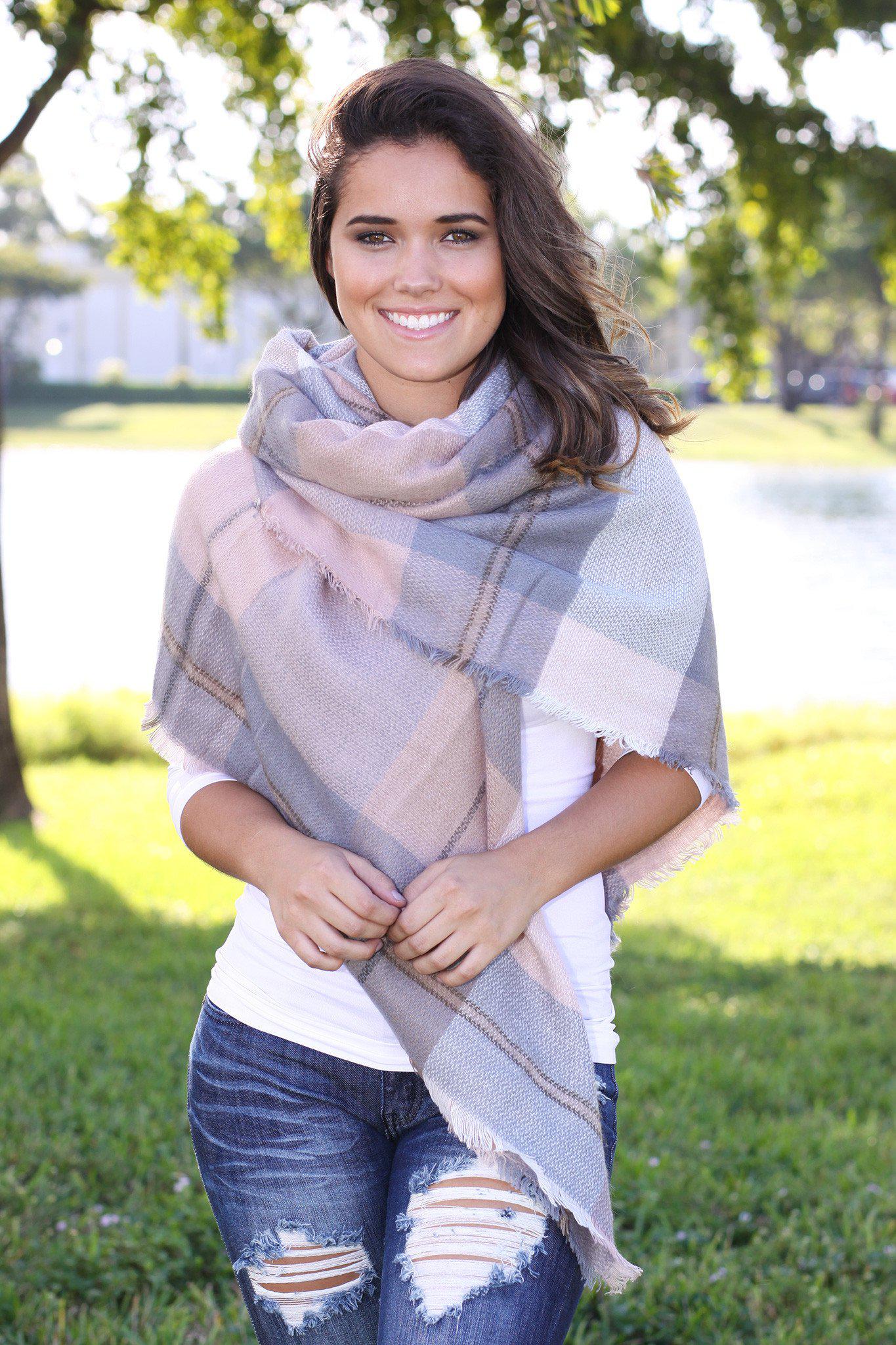 blush and gray winter scarf