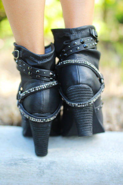 black booties with studs and stones