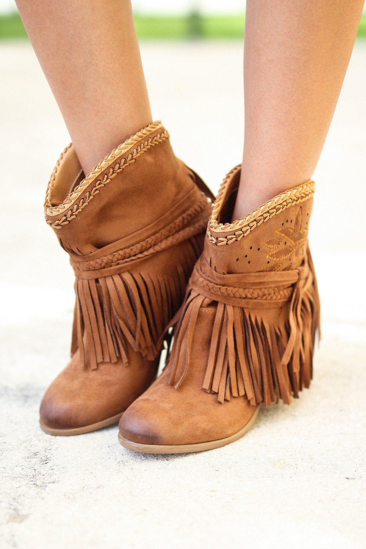 Tan Fringe Perforated Booties | Tan Boots | Online Boutique – Saved by ...