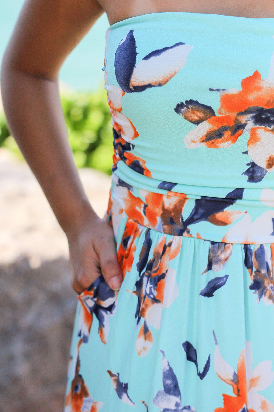 Mint and Orange Floral Strapless Maxi Dress with Pockets | Maxi Dresses Saved by the Dress Mint and Orange Floral Strapless Maxi Dress with Pockets | Maxi Dresses Saved by the Dress