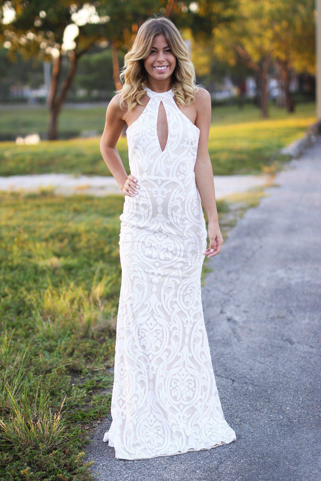 Ivory Maxi Dress with Keyhole | Ivory Evening Gown  Saved by the Dress