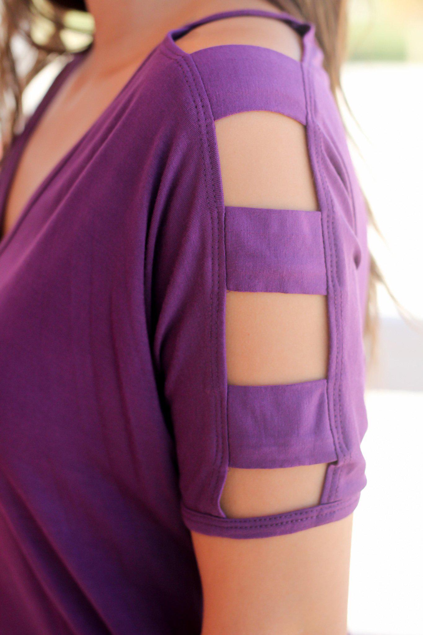 Dark Purple Top with Strap Detail Sleeves | Cute Tops Saved by the Dress Dark Purple Top with Strap Detail Sleeves | Cute Tops Saved by the Dress