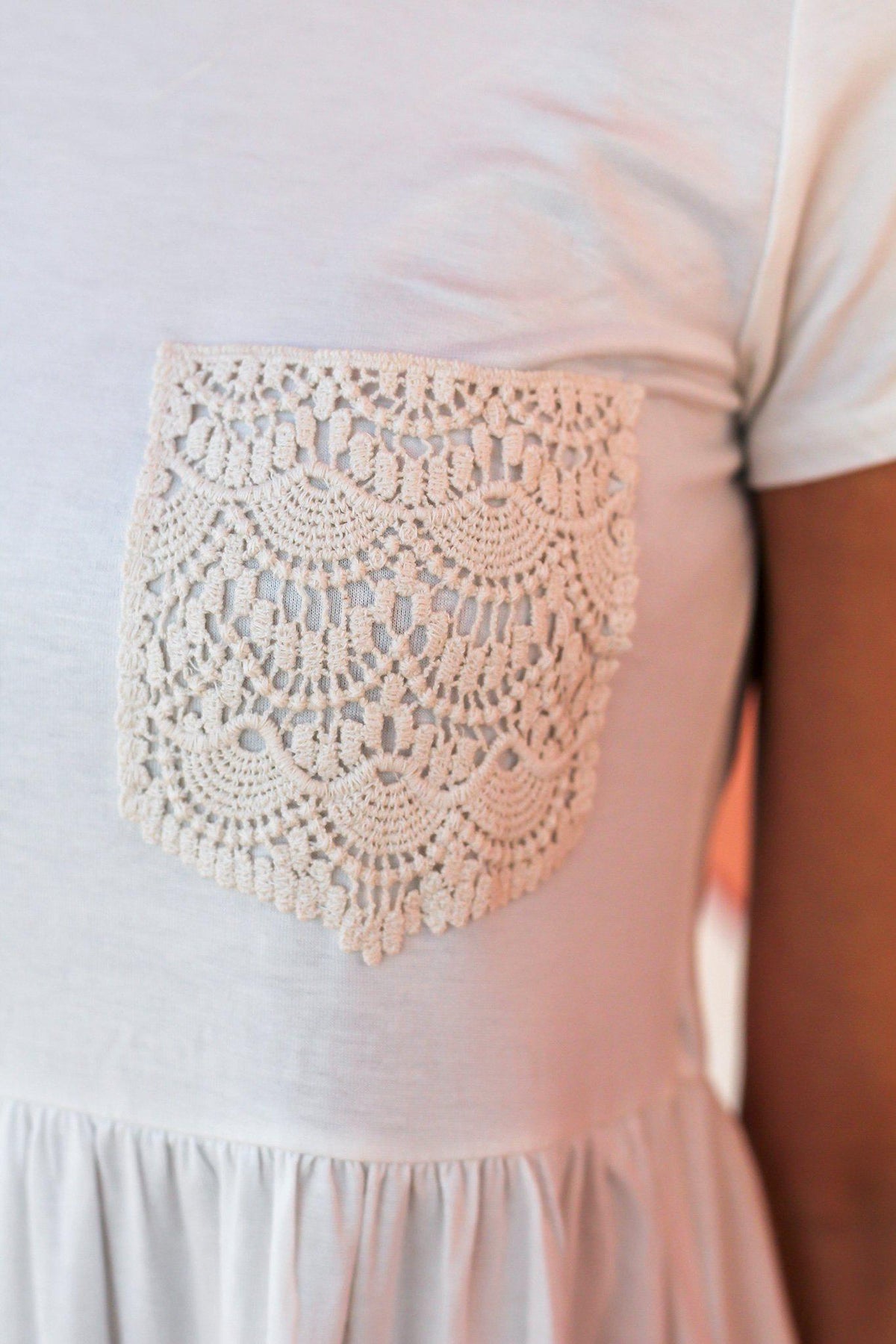 Ivory Babydoll Top with Crochet Pocket | Cute Tops – Saved by the Dress