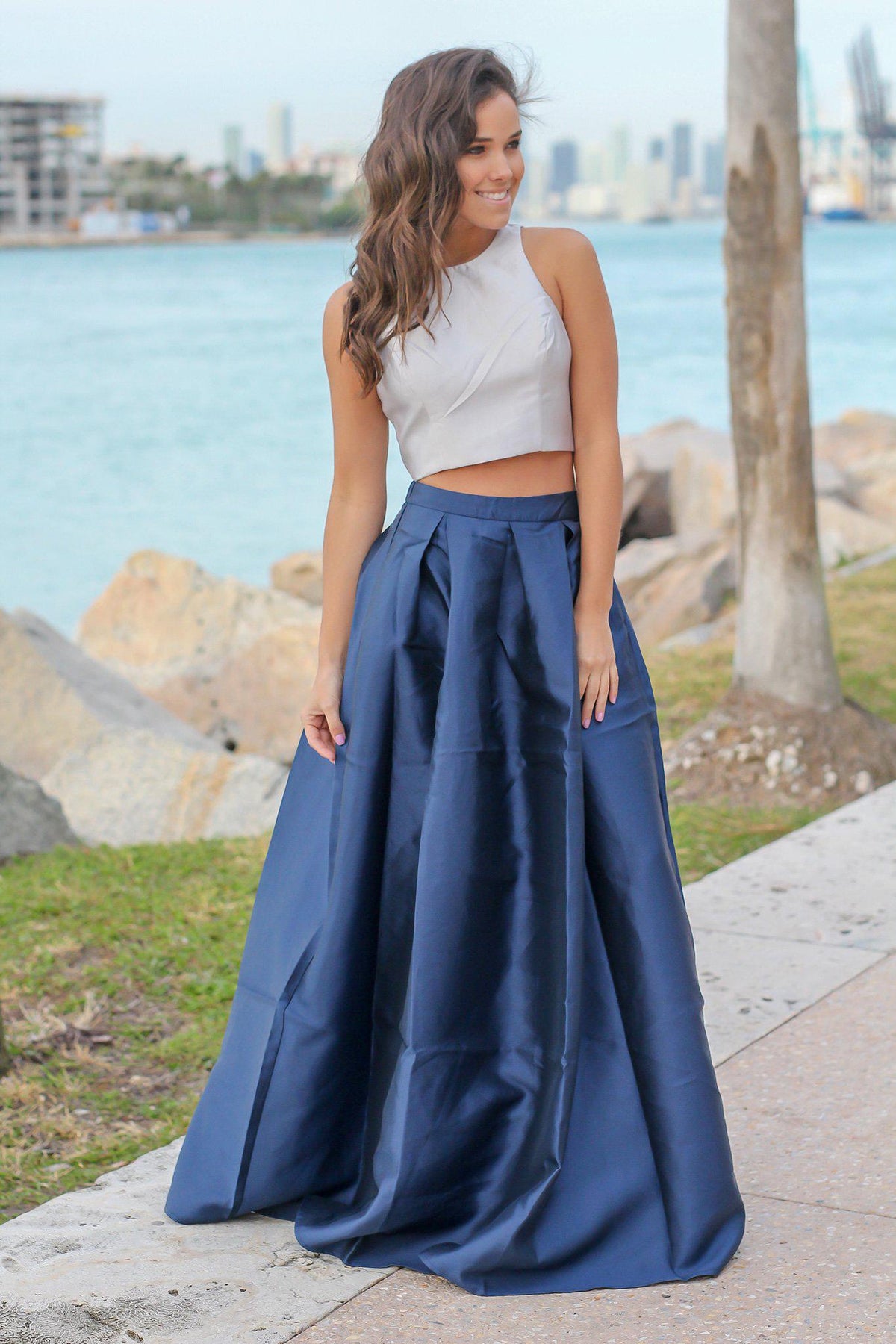 Gray and Navy Two Piece Set | Formal Dresses – Saved by the Dress