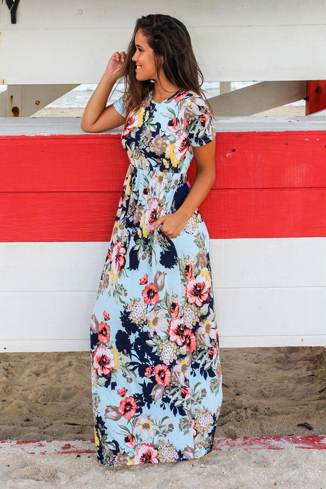 Light Blue Floral Maxi Dress
