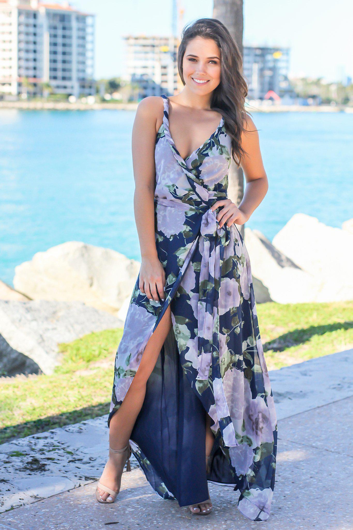 Navy and Purple Floral Wrap Dress | Maxi Dresses Saved by the Dress Navy and Purple Floral Wrap Dress | Maxi Dresses Saved by the Dress