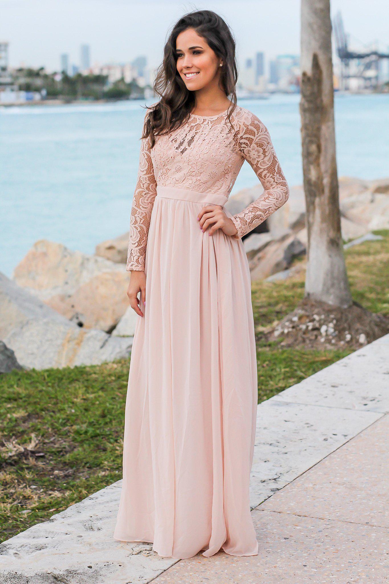 Blush Long Sleeve Maxi Dress with Crochet Top | Maxi Dresses Saved by the Dress Blush Long Sleeve Maxi Dress with Crochet Top | Maxi Dresses Saved by the Dress