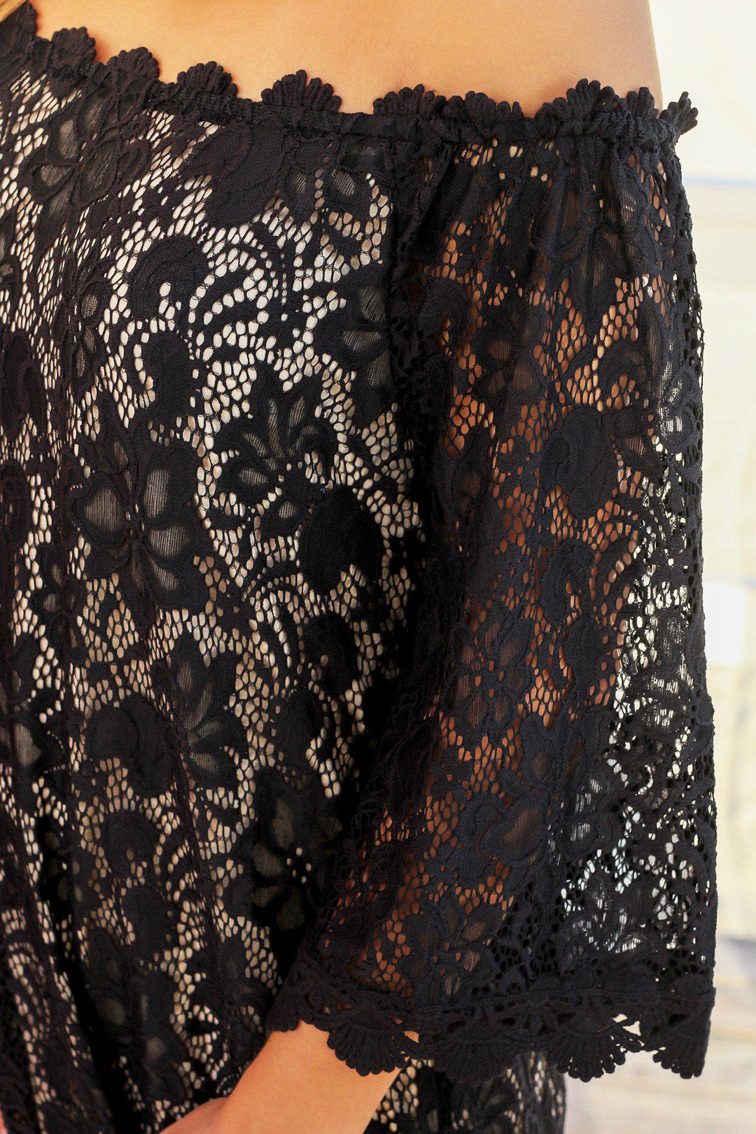Black Lace Off Shoulder Short Dress