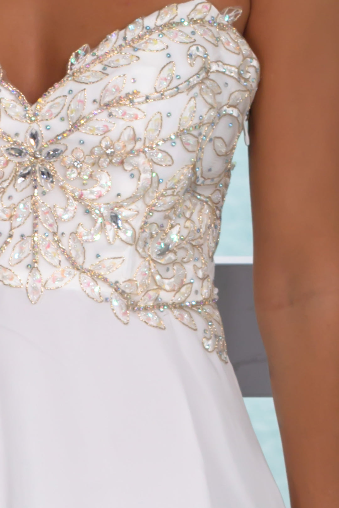 white dress with gold detail White Maxi Dress with Gold Glitter main image 1