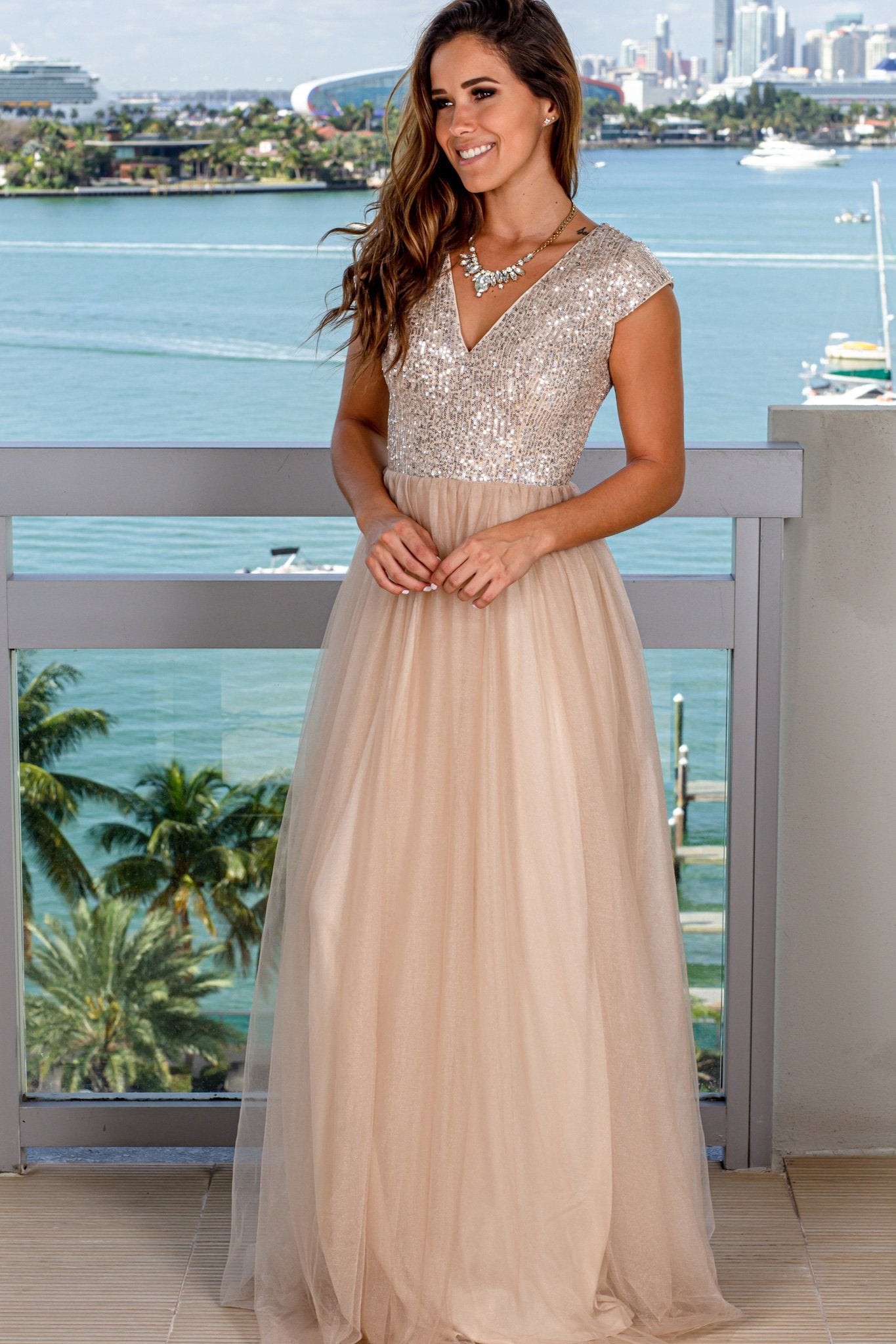 Beige Sequin Top Maxi Dress | Maxi Dresses Saved by the Dress Beige Sequin Top Maxi Dress | Maxi Dresses Saved by the Dress