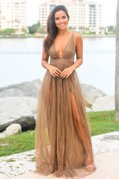 Bronze Tulle Maxi Dress