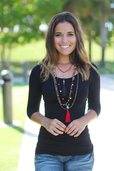 Brown Beaded Tassel Necklace