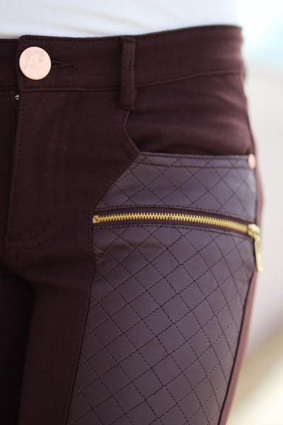 Brown Pants with Quilted Leather Detail