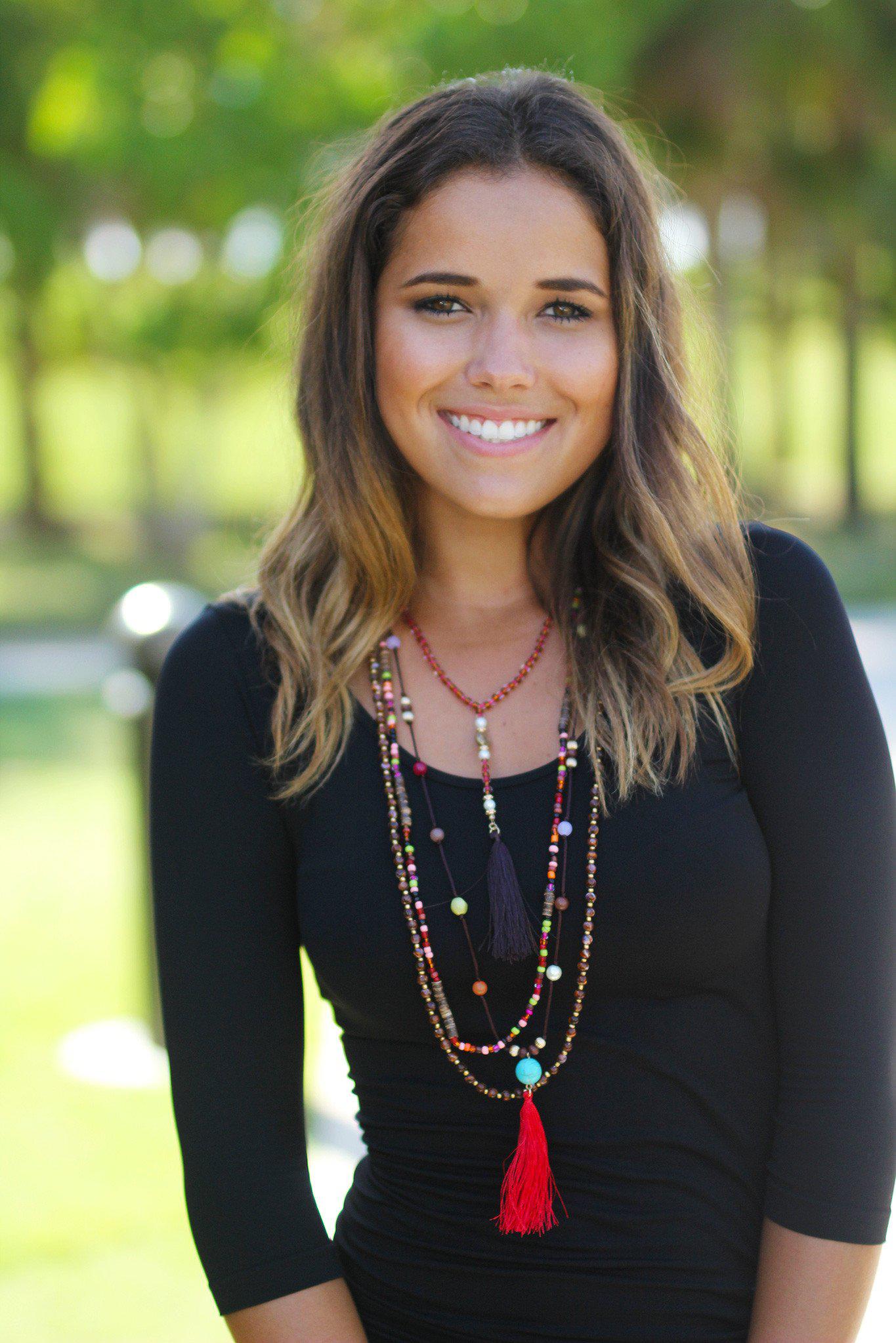 Brown Beaded Tassel Necklace