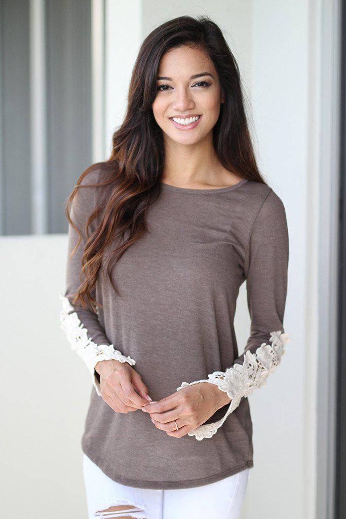 Brown Top With Crochet Sleeves