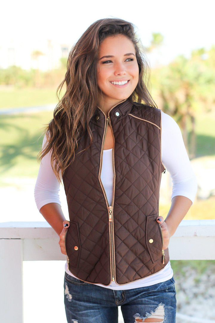 Brown Quilted Vest With Pockets | Vests Saved by the Dress Brown Quilted Vest With Pockets | Vests Saved by the Dress
