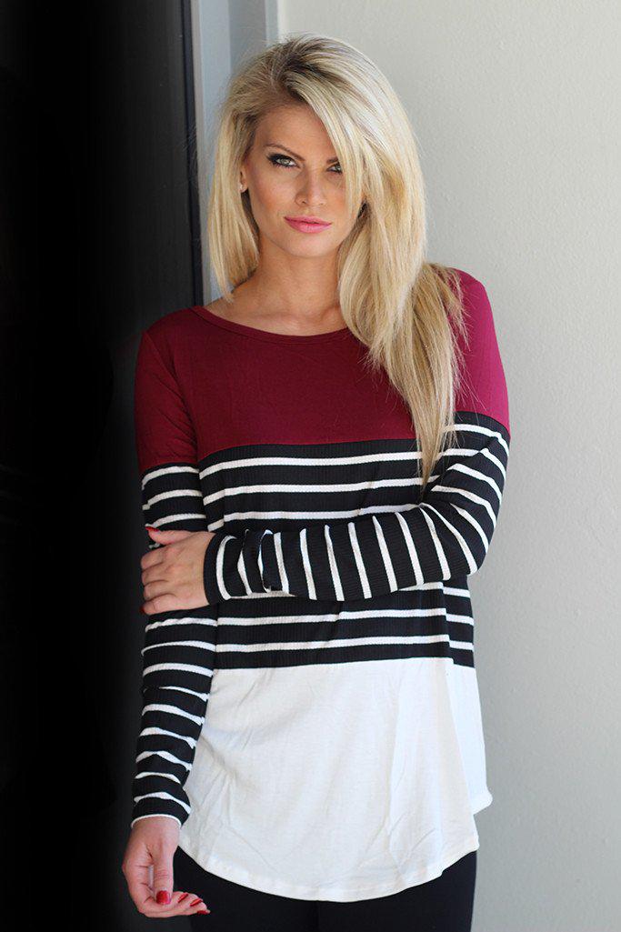 Burgundy And Black Striped Top