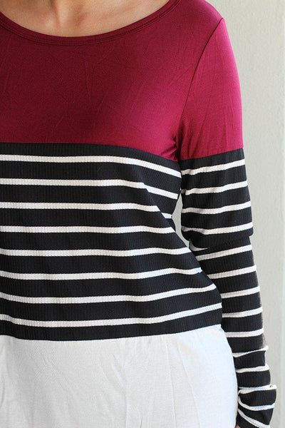 Burgundy And Black Striped Top