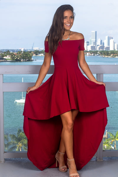 Burgundy High Low Dress