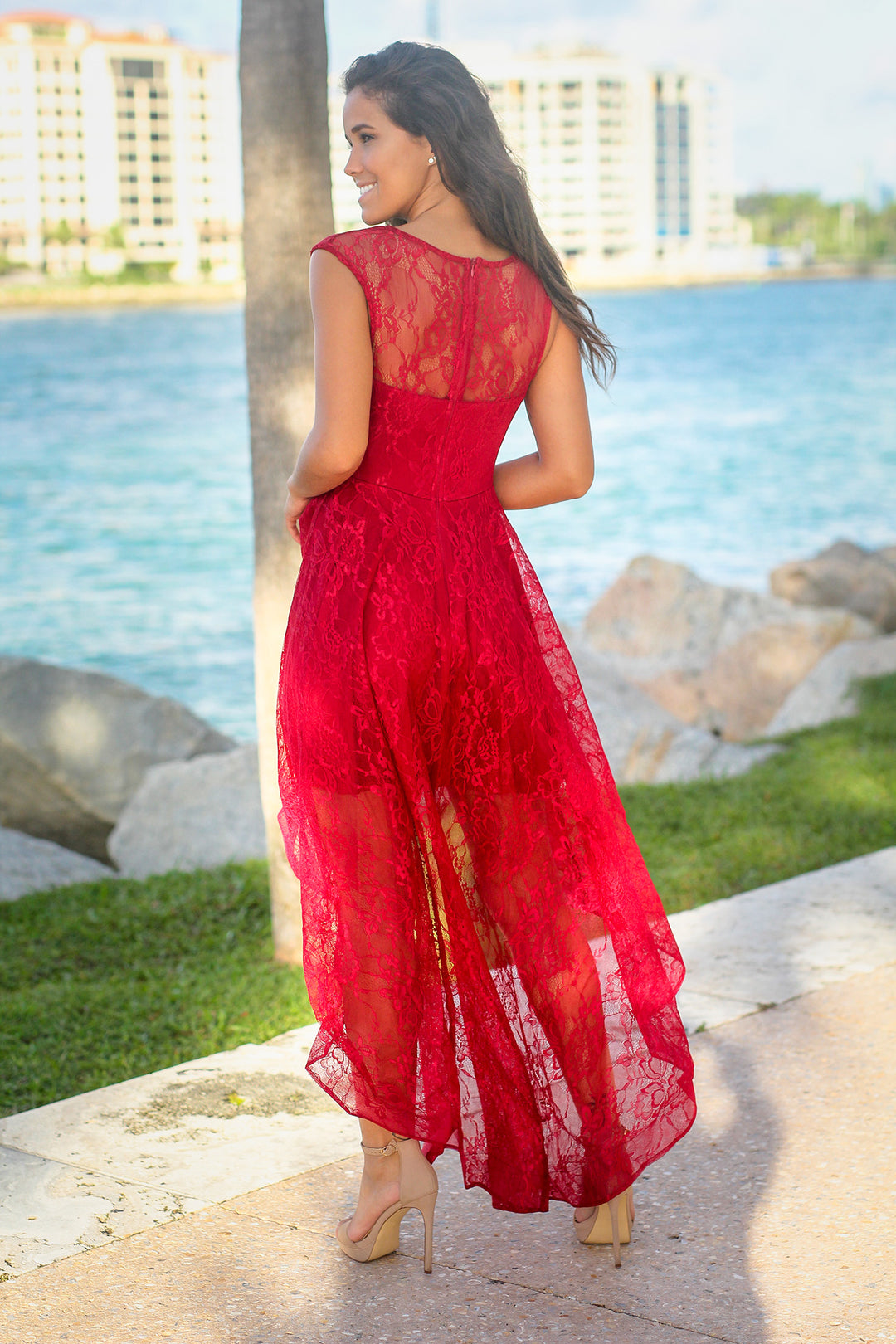 Burgundy Lace High Low Dress Beautiful Dresses Saved by the Dress