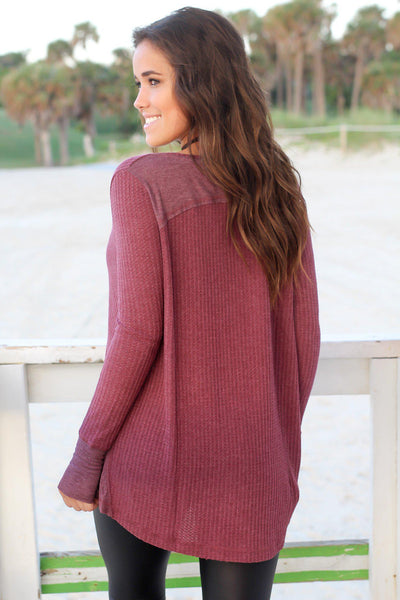 Burgundy Long Sleeve Top with Thumb Holes