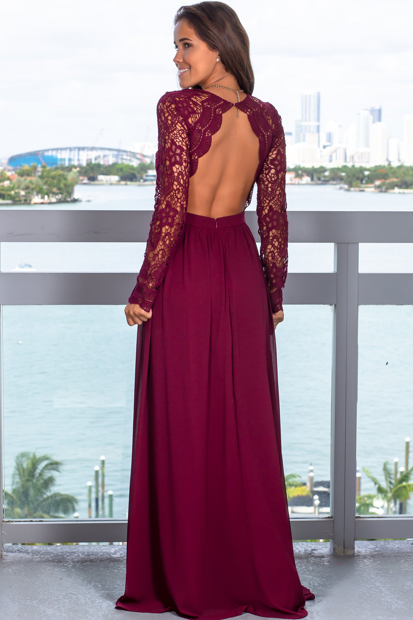 Burgundy Maxi Dress with Long Sleeves | Maxi Dresses Saved by the Dress Burgundy Maxi Dress with Long Sleeves | Maxi Dresses Saved by the Dress