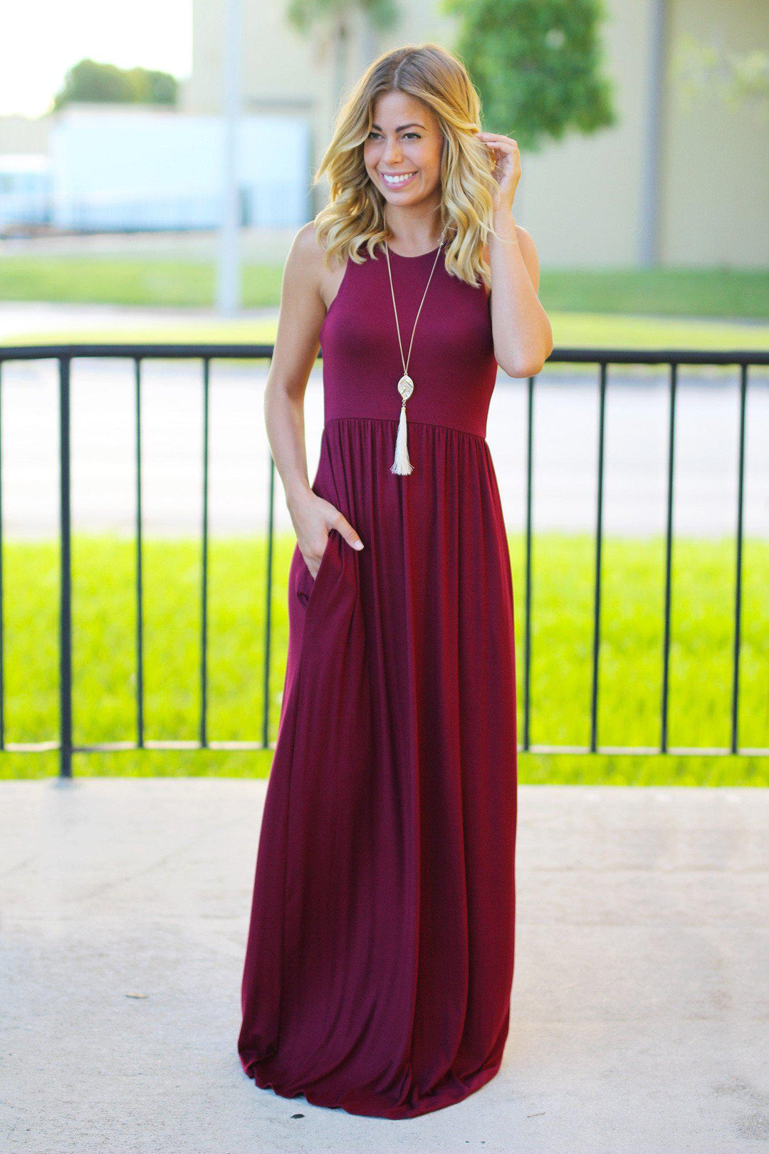 Burgundy Maxi Dress with Pockets | Maxi Dresses  Saved by the Dress