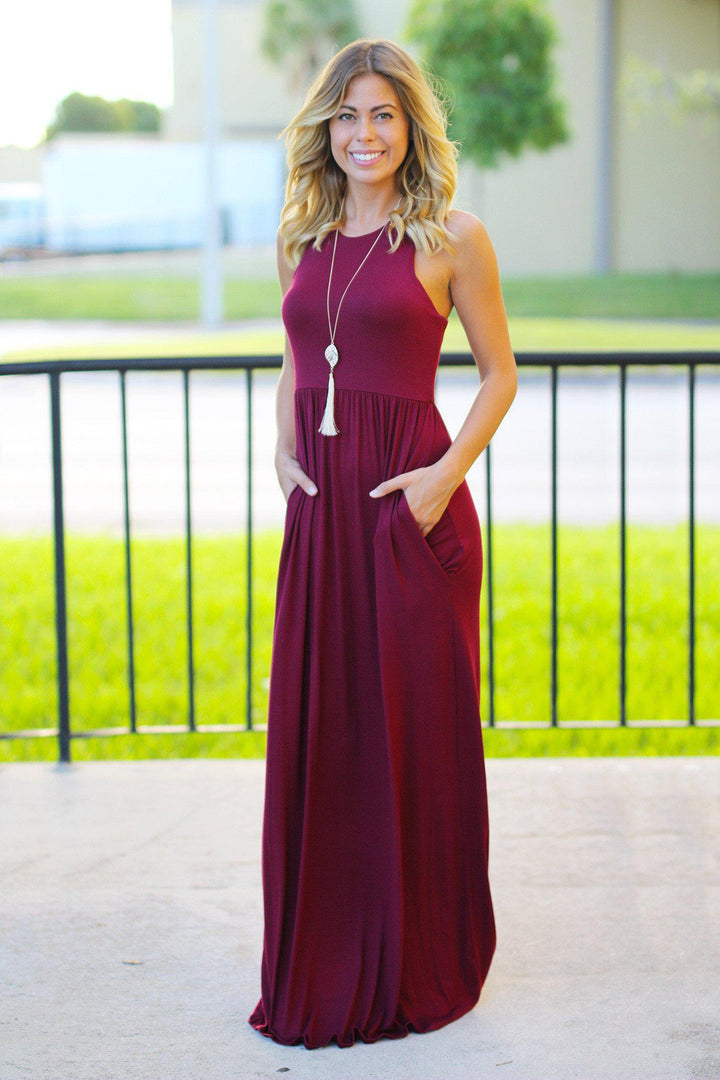 Burgundy Maxi Dress with Pockets | Maxi Dresses Saved by the Dress Burgundy Maxi Dress with Pockets | Maxi Dresses Saved by the Dress