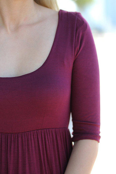 Burgundy Maxi Dress with 3/4 Sleeves