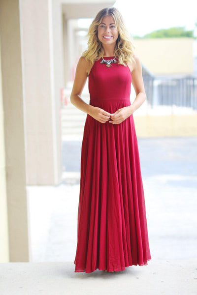 burgundy long dress