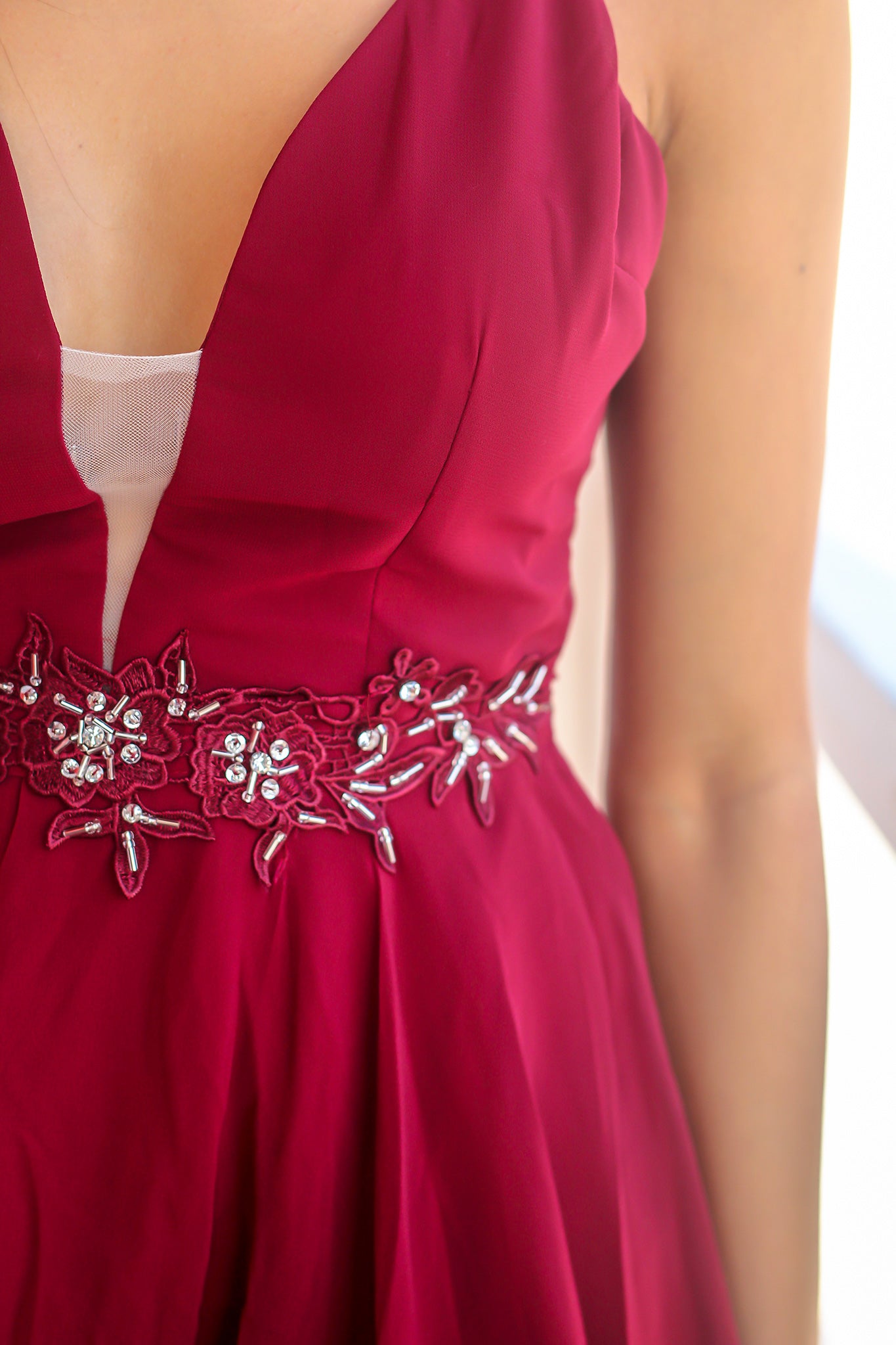Burgundy Short Dress with Jewel Detail