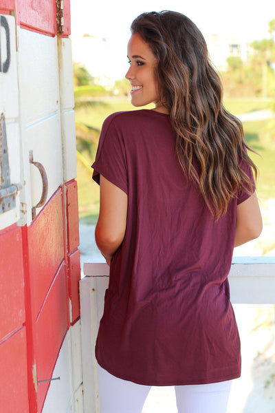 Burgundy Short Sleeve V-Neck Top