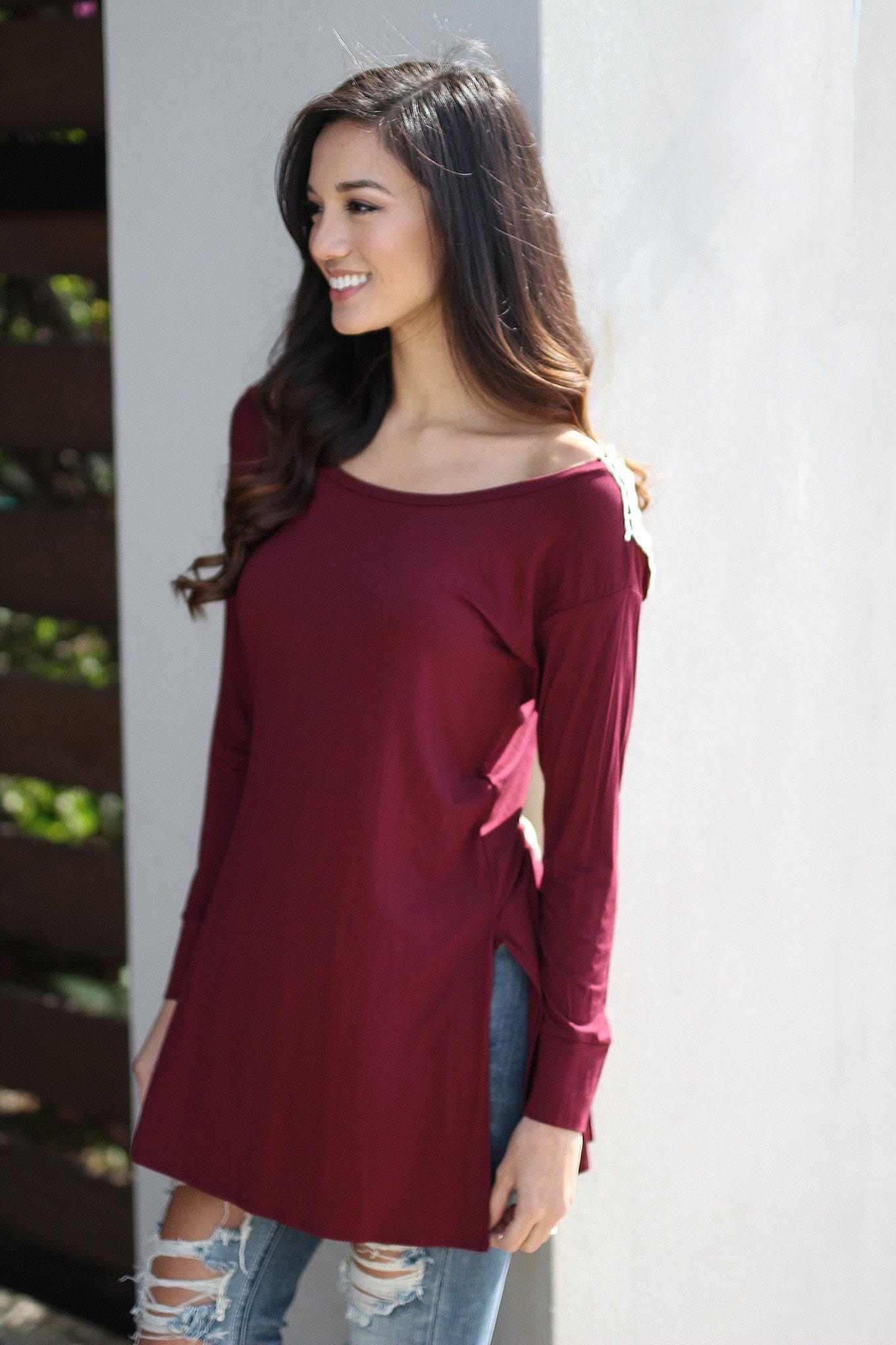 Burgundy Top With Crochet V-Back