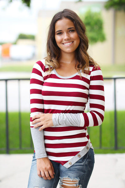 Burgundy and Gray Top With Buttons