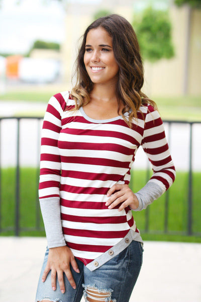Burgundy and Gray Top With Buttons