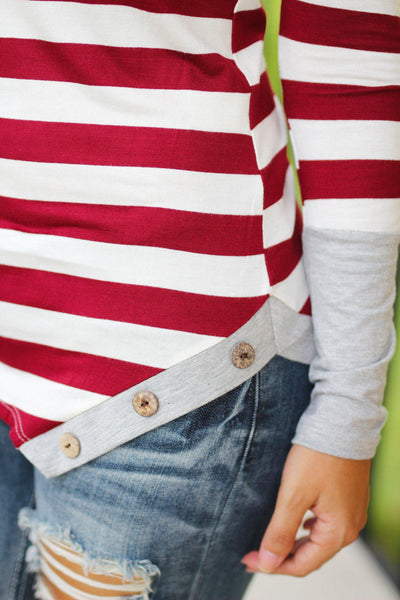 Burgundy and Gray Top With Buttons