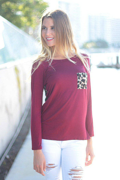 Burgundy Top With Leopard Back