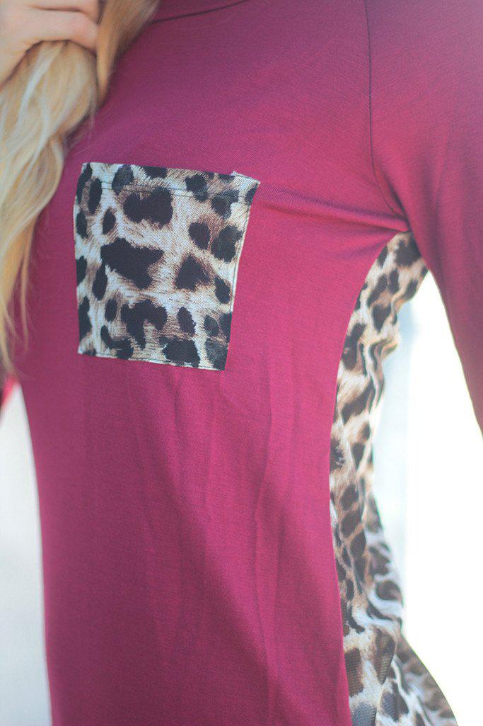 Burgundy Top With Leopard Back