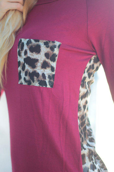 Burgundy Top With Leopard Back