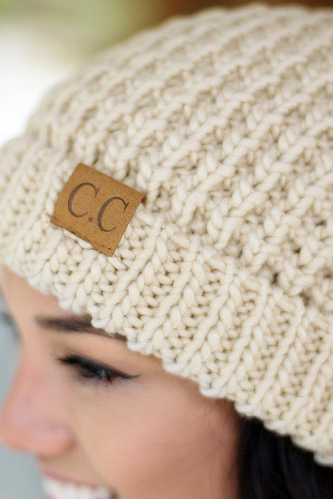 Beige Heavy Stitch Beanie