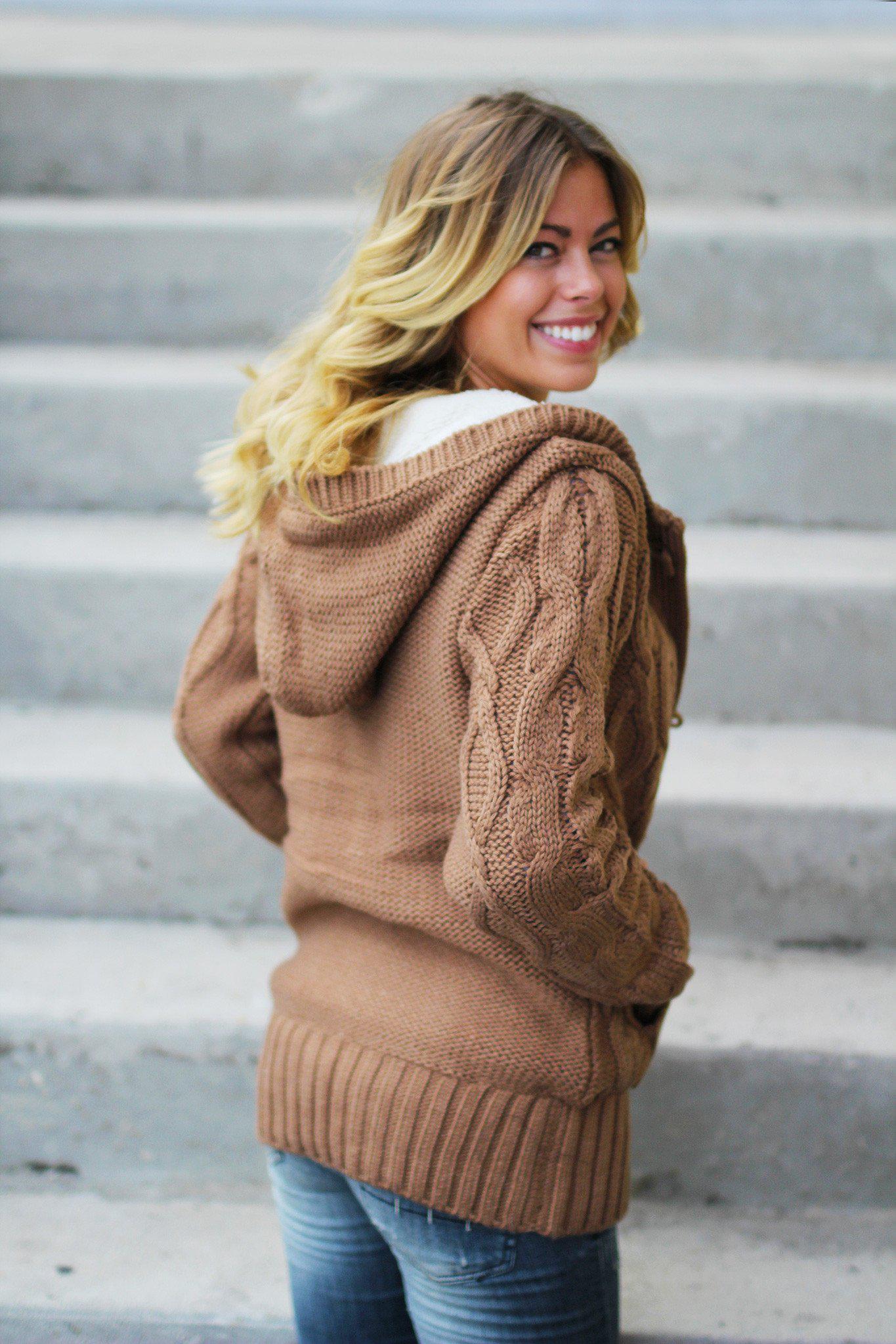 camel sweater with hood