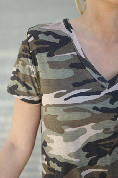 Camo V-Neck Top