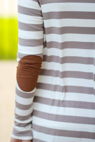 striped cardigan with elbow patches