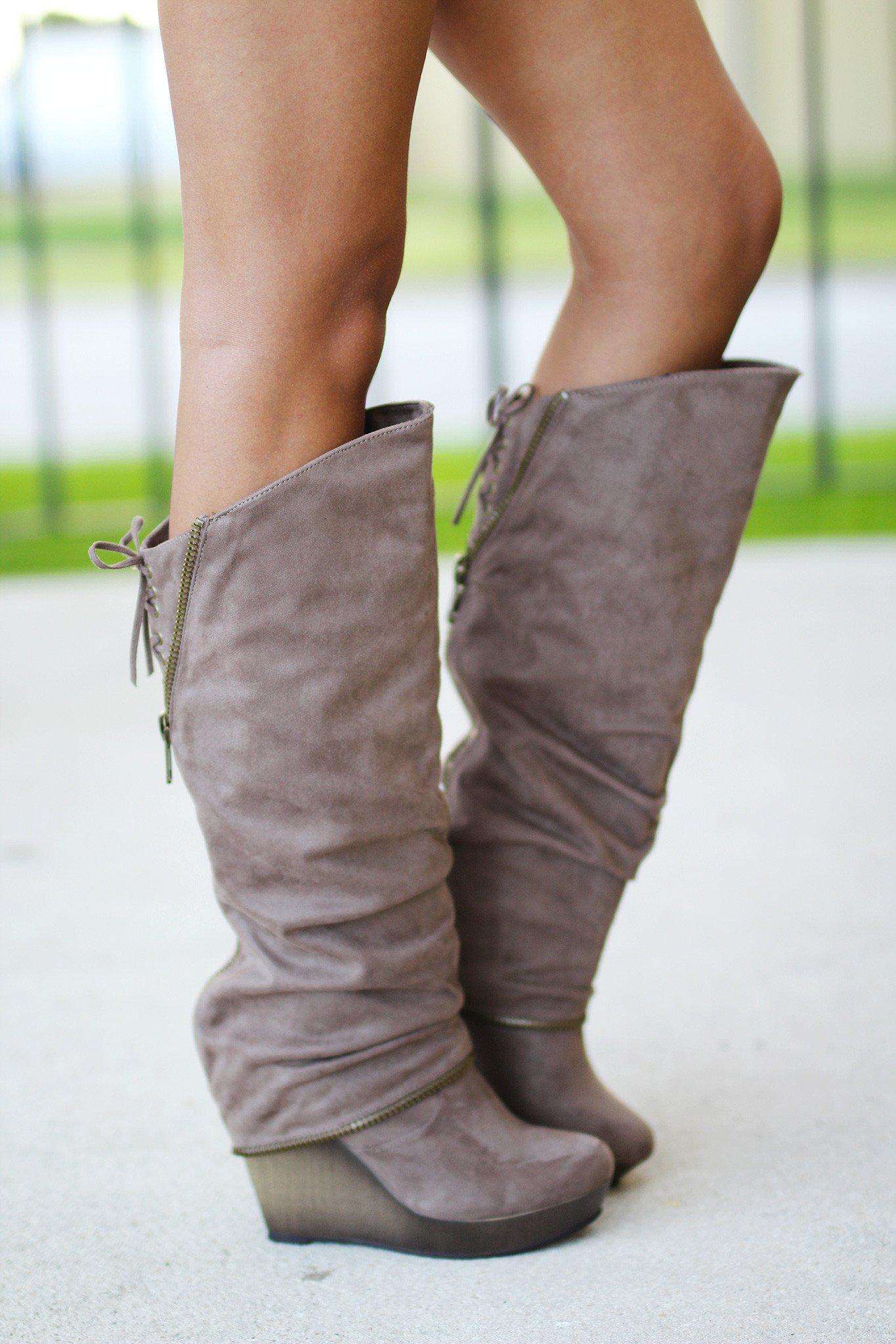 Castor Taupe Wedge Boots