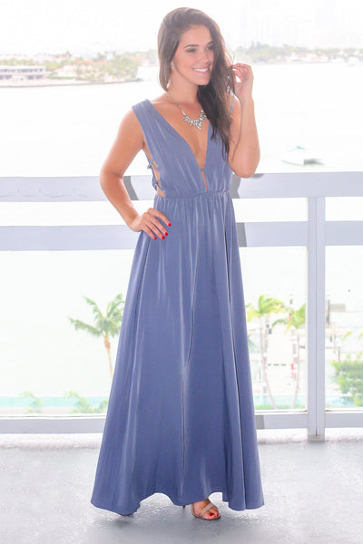 Chambray Maxi Dress with Side Cut Outs